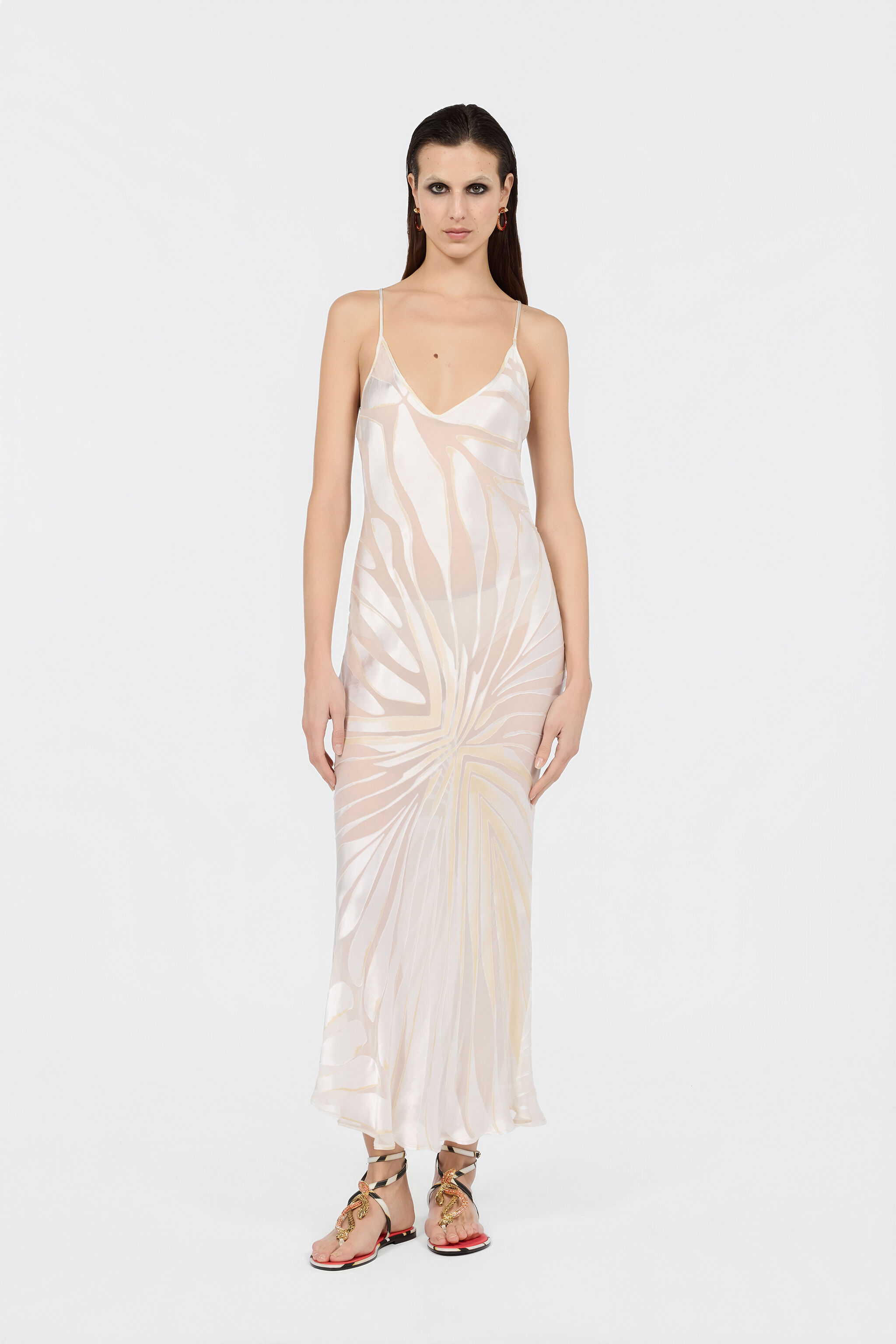 Slip Dress With Ray Devoré Print in WHITE for Women | Roberto Cavalli®