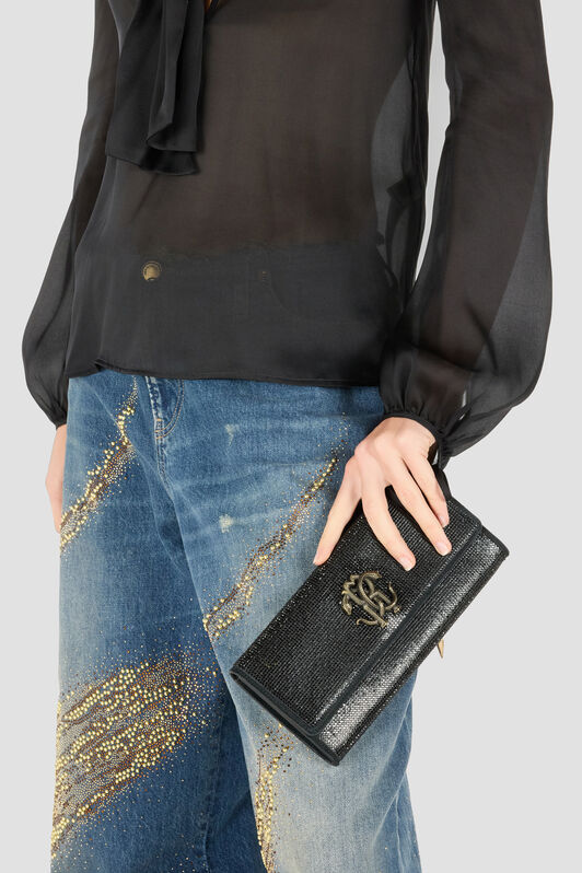 RC Pochette Nera Impreziosita da Cristalli con Mirror Snake Monogram RC Pochette Nera Impreziosita da Cristalli con Mirror Snake Monogram Nero POB00D-PZO09