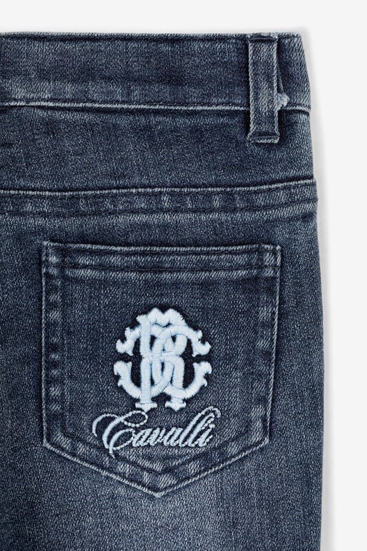 JU Monogram-embroidered denim jeans JU Monogram-embroidered denim jeans Dark blue QJJ206-DS015