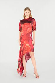 RC Crinkled Asymmetric Dress With Rose Print Red UKT111-RYN48