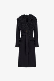 RC Black Virgin Wool Coat With Fur Collar Black TKQ521-GA061
