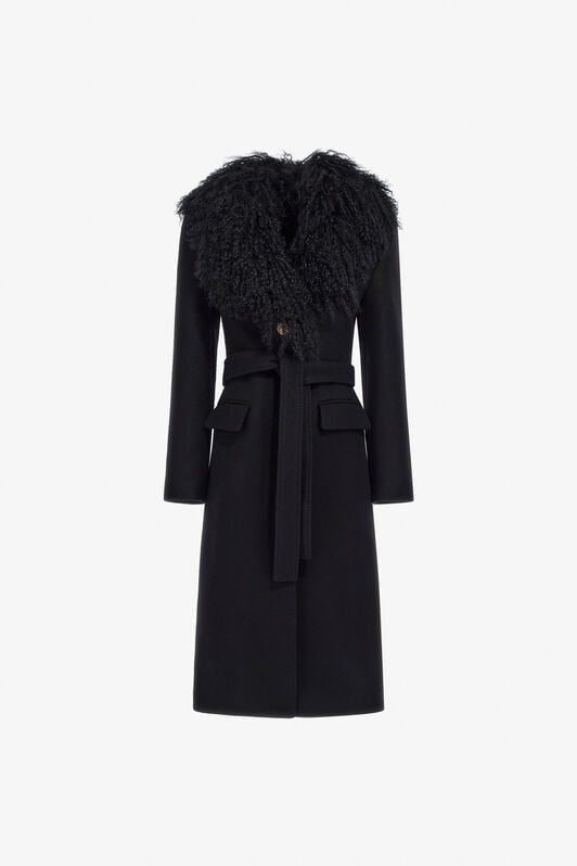 RC Black Virgin Wool Coat With Fur Collar RC Black Virgin Wool Coat With Fur Collar Black TKQ521-GA061