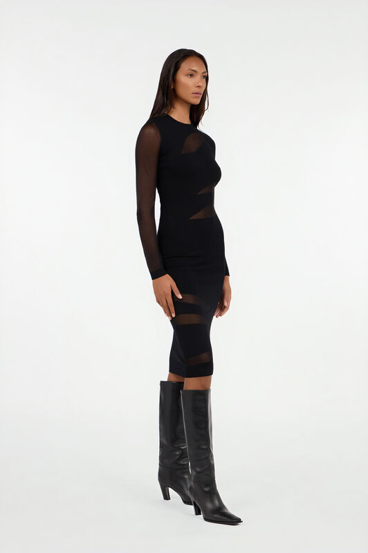 JC Midi dress in black with two-tone pattern JC Midi dress in black with two-tone pattern BLACK VFT259-VF406