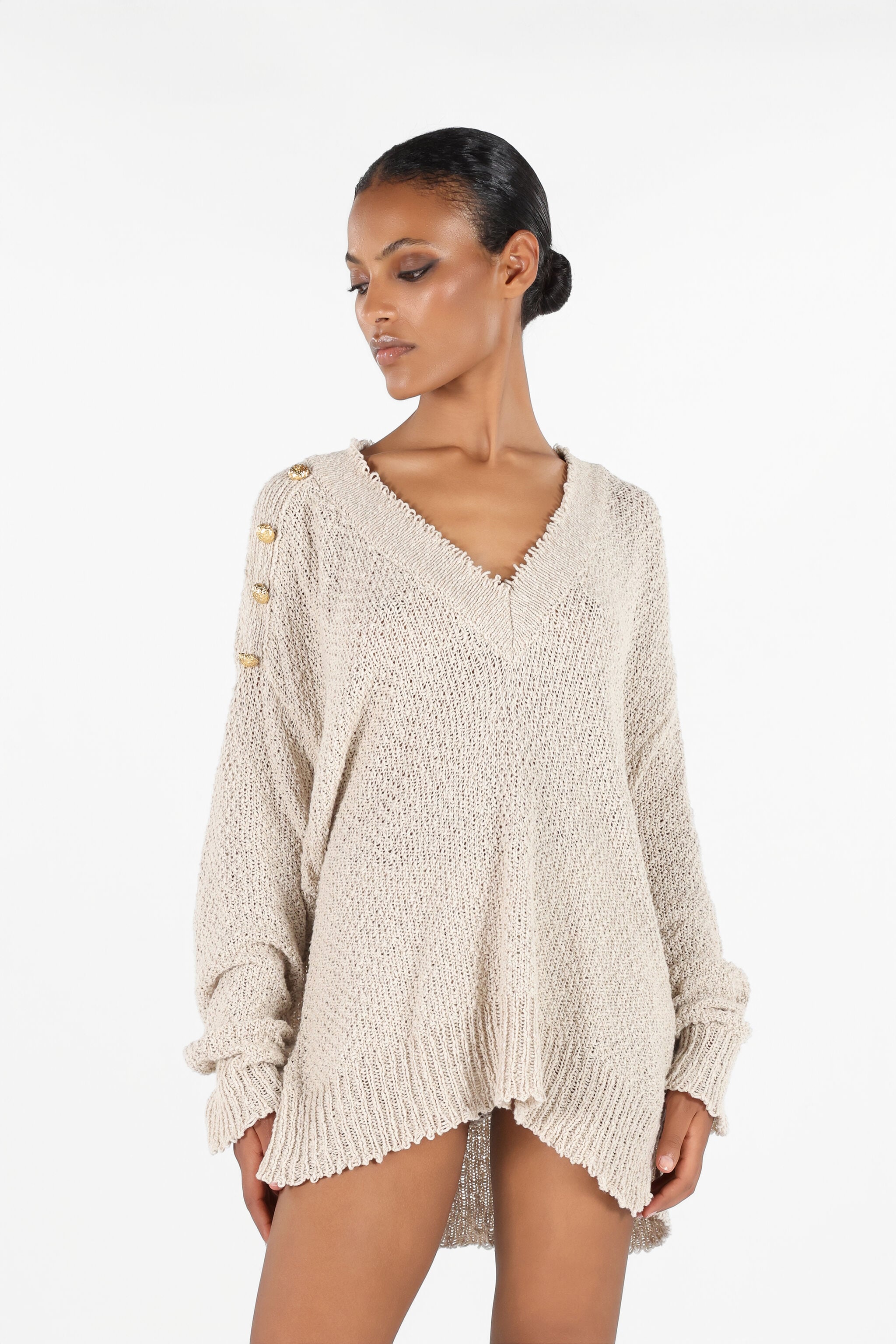 RC Pullover mit Zierknöpfen RC Pullover mit Zierknöpfen Hellbraun UWM620-ME005