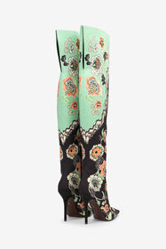 RC Boots in Silk with Kimono Print BLACK/GREEN VKS019-SE380