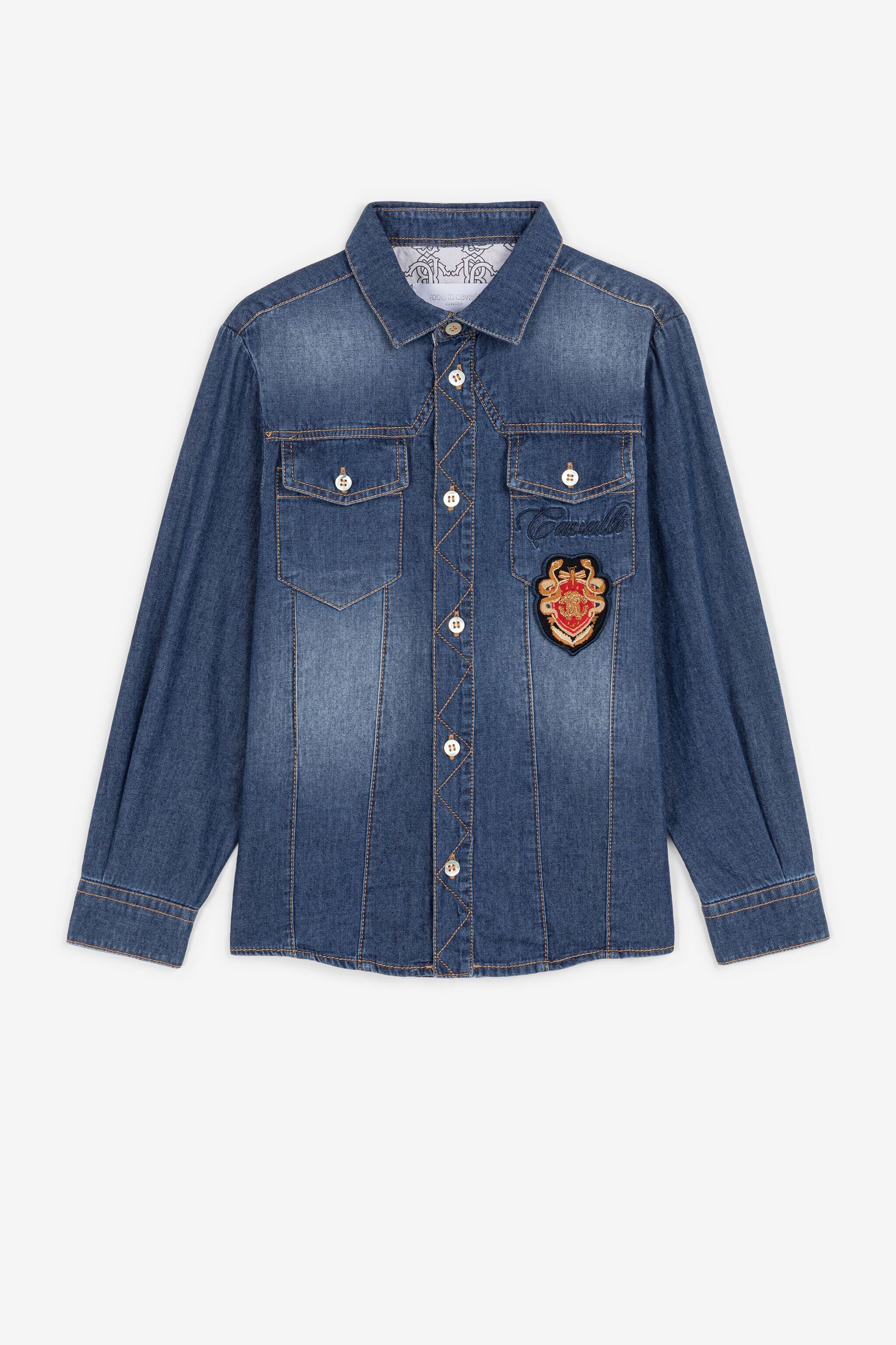 JU RC Monogram Crest-Appliqué Denim Shirt JU RC Monogram Crest-Appliqué Denim Shirt Dark blue PJJ700-DS015