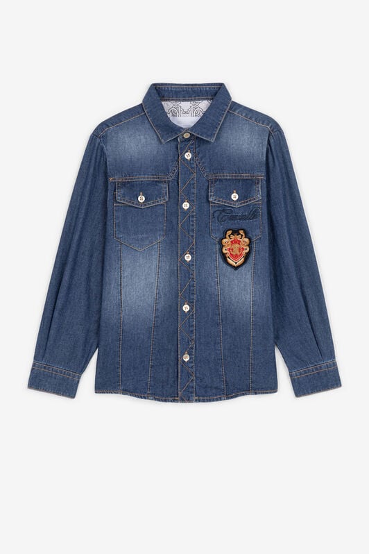 JU RC Monogram Crest-Appliqué Denim Shirt JU RC Monogram Crest-Appliqué Denim Shirt Dark blue PJJ700-DS015