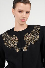 RC Wool Cardigan with Tiger Embroidery BLACK WKM902-MQ014