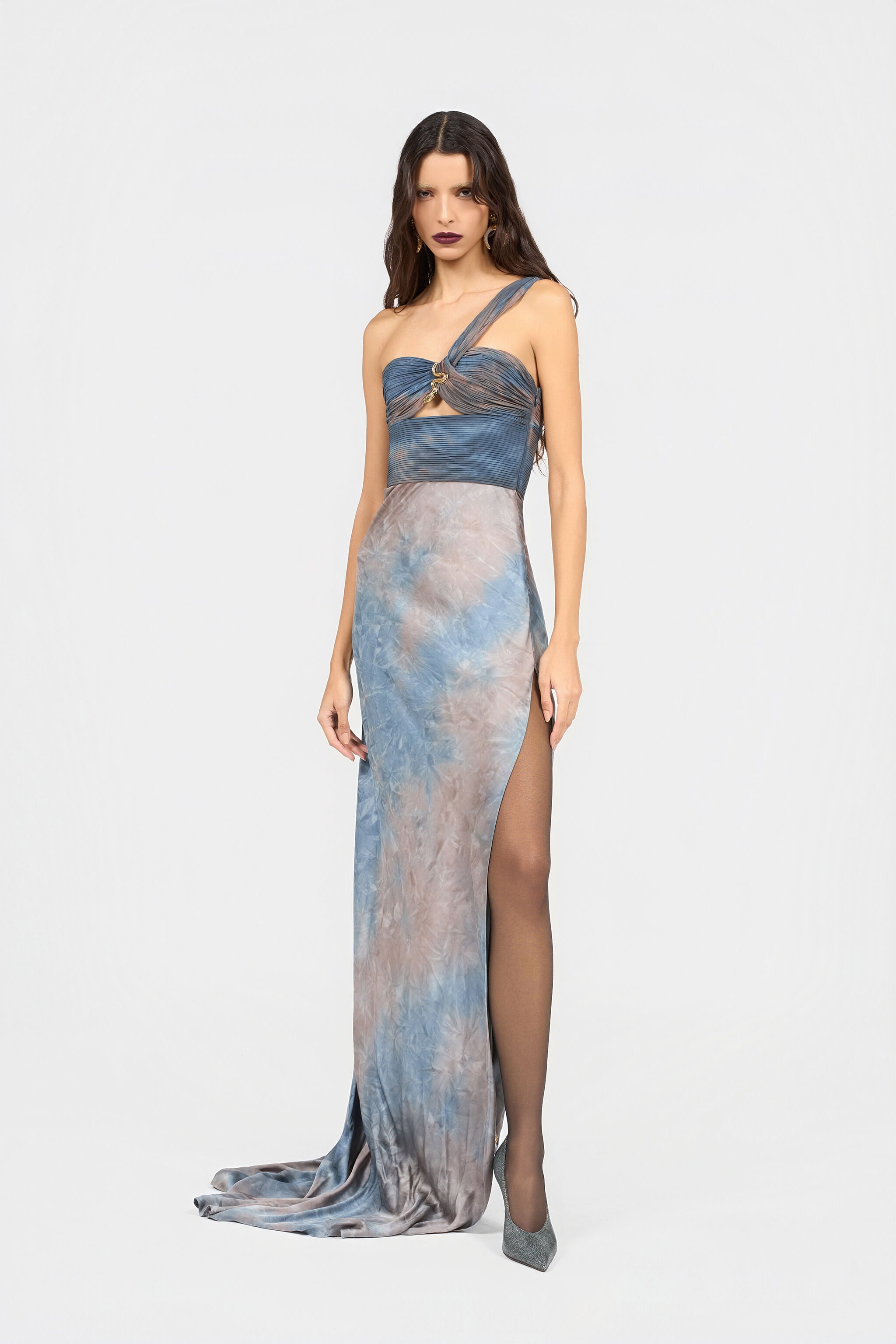 RC Robe Longue Effet Tie-Dye Avec Détail Bijou RC Robe Longue Effet Tie-Dye Avec Détail Bijou MID-BLUE XQT115-RK011