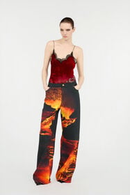 RC Stretch Denim Jeans With Lava Print Black/Orange VWJ207-DAQ76