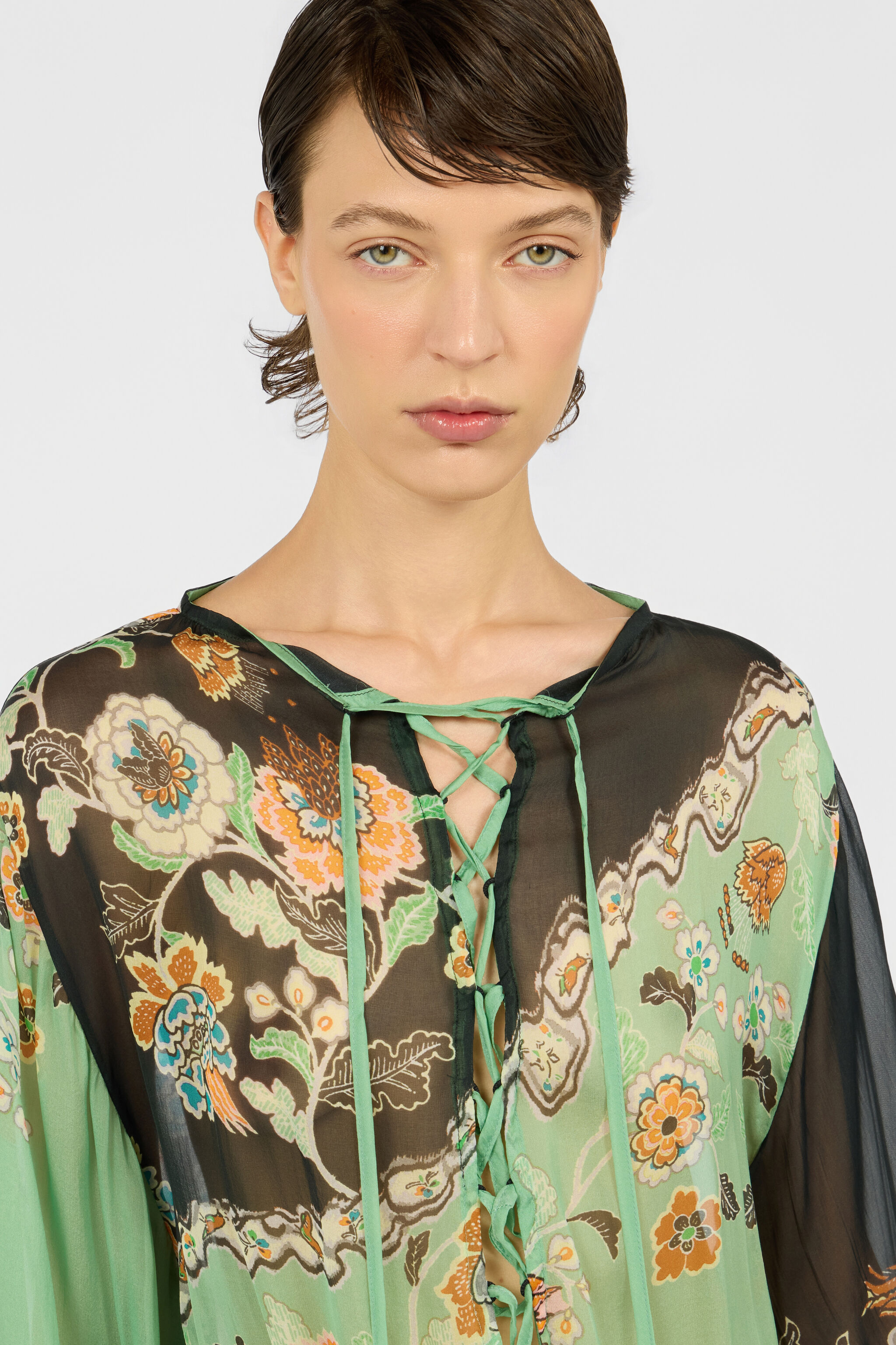 RC Vestido De Gasa De Seda Con Estampado Kimono RC Vestido De Gasa De Seda Con Estampado Kimono GREEN/BLACK XQW037-HNT25