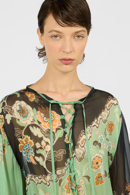 RC Vestido De Gasa De Seda Con Estampado Kimono RC Vestido De Gasa De Seda Con Estampado Kimono GREEN/BLACK XQW037-HNT25