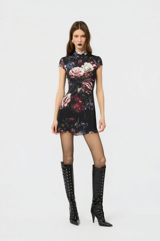 RC Fiammingo Flowers Print Minikleid BLACK/PINK XWT135-LNT77