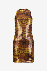 RC Tiger Eye Print Dress Mini Yellow VKT170-VXP74