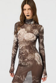 RC Vestido De Tul Laminado Con Estampado Fiammingo Flowers BLACK /DARK GREY LAM XWT134-TLT77