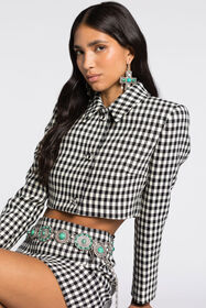 RC Gingham Cropped Blazer Black/White RKT402-FE033