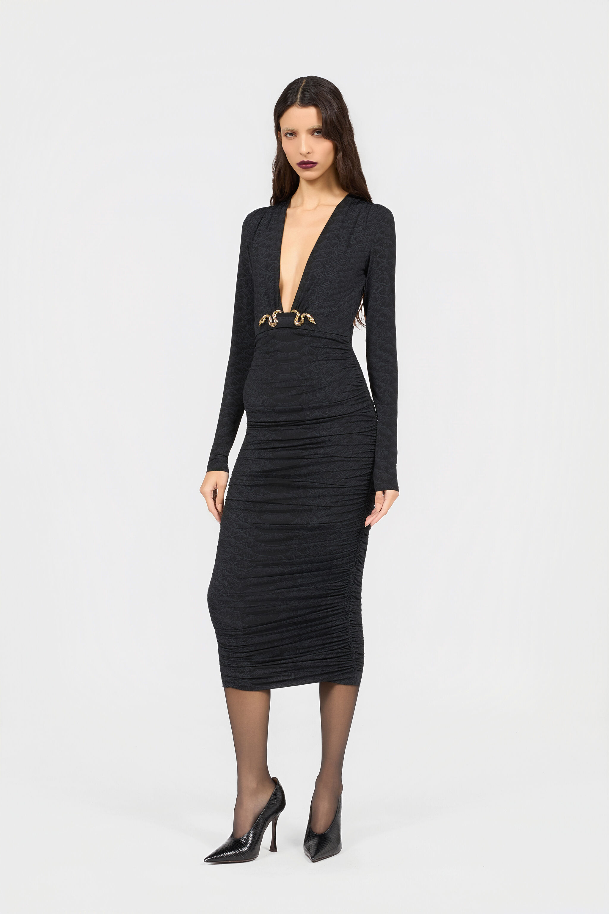 RC Serpentine Print Midi Dress RC Serpentine Print Midi Dress BLACK XQT122-NLS36