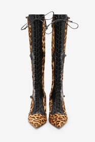 RC Pointed Lace-Up Boots With Leopard Skin Brown VKS017-PZA92