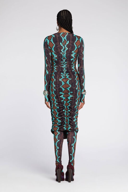RC Snakeskin-Print Midi Dress RC Snakeskin-Print Midi Dress Dark brown/Light blue RKT171-LNH22