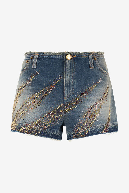 RC Shorts With Studded And Rhinestone-Detailed Zebra Pattern RC Shorts With Studded And Rhinestone-Detailed Zebra Pattern Blue UKJ241-VT007