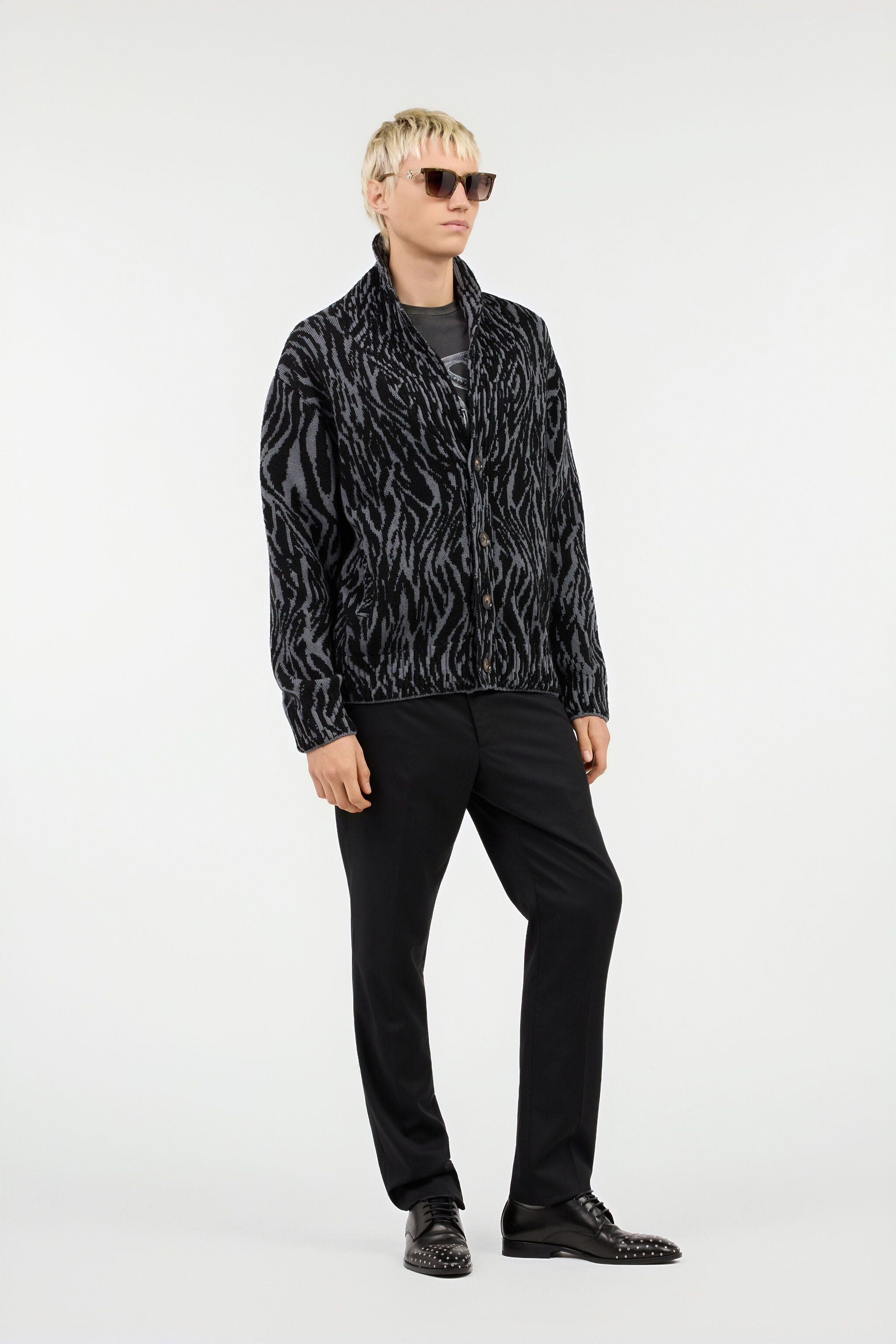 Animalier Jacquard Cardigan in BLACK for Men | Roberto Cavalli®