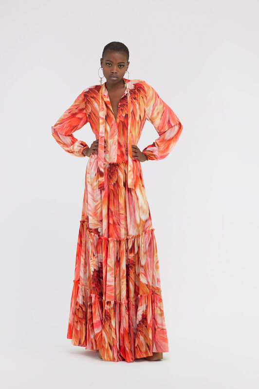 RC Long dress Plumage print RC Long dress Plumage print Orange SWT130-7HL71
