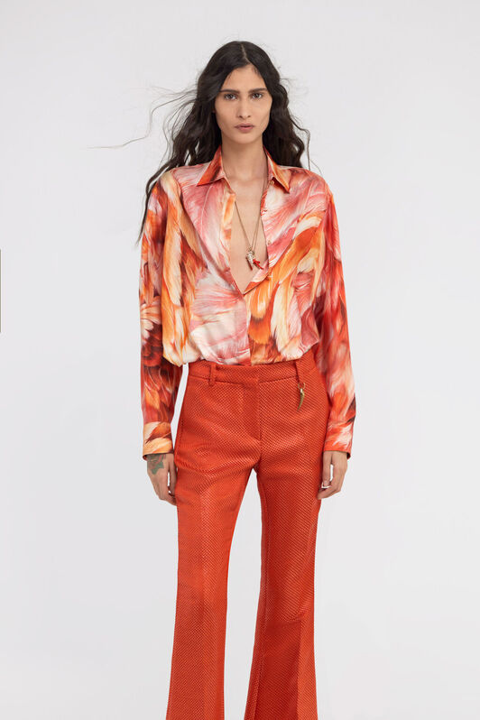 RC Plumange Print Silk Shirt Orange SWT704-4QL71