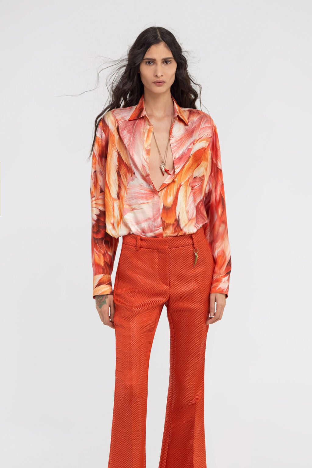 RC Plumange Print Silk Shirt Orange SWT704-4QL71