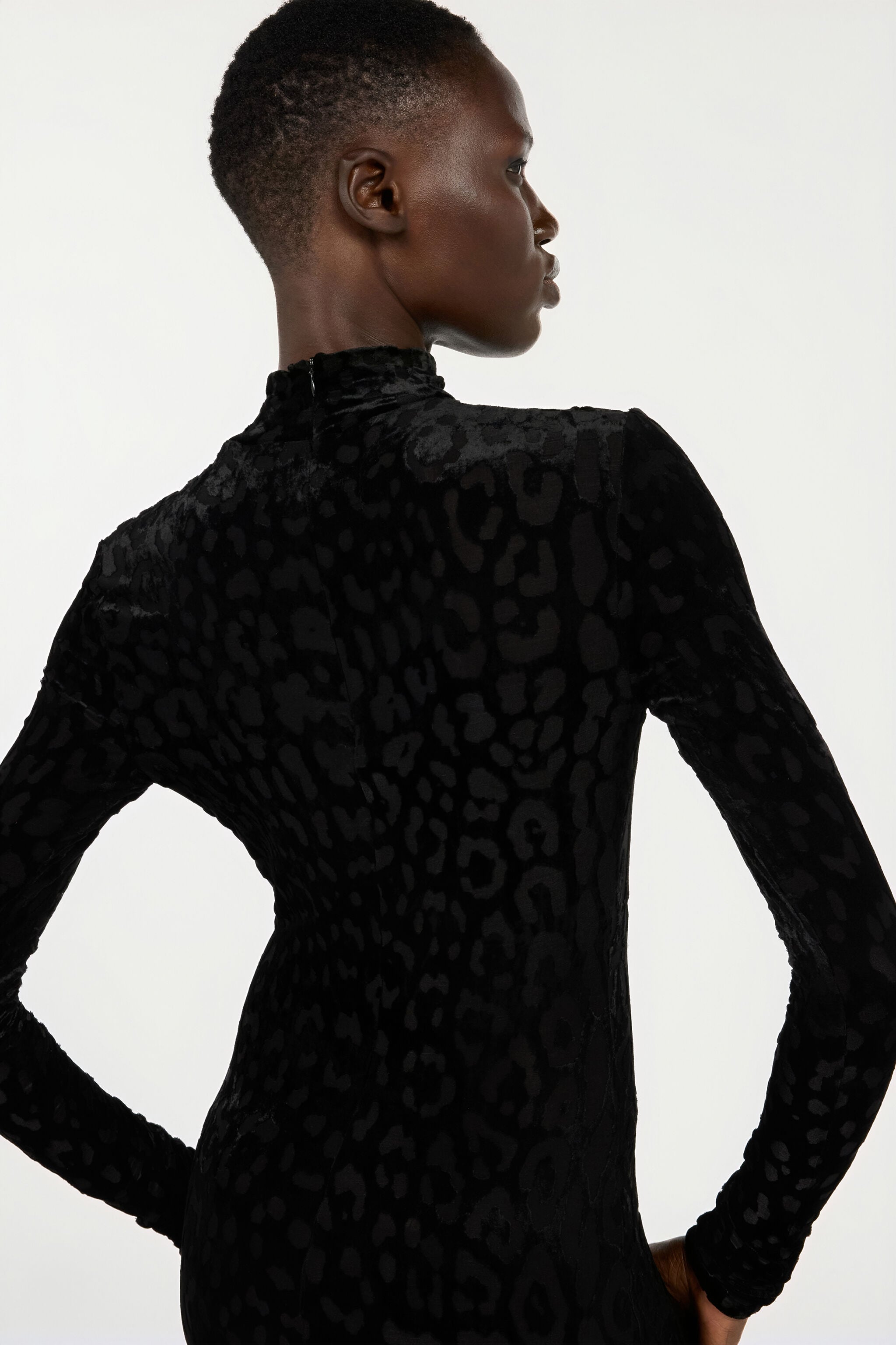 RC Long Black Dress With Jaguar Skin Pattern Black VWT155-CJ003