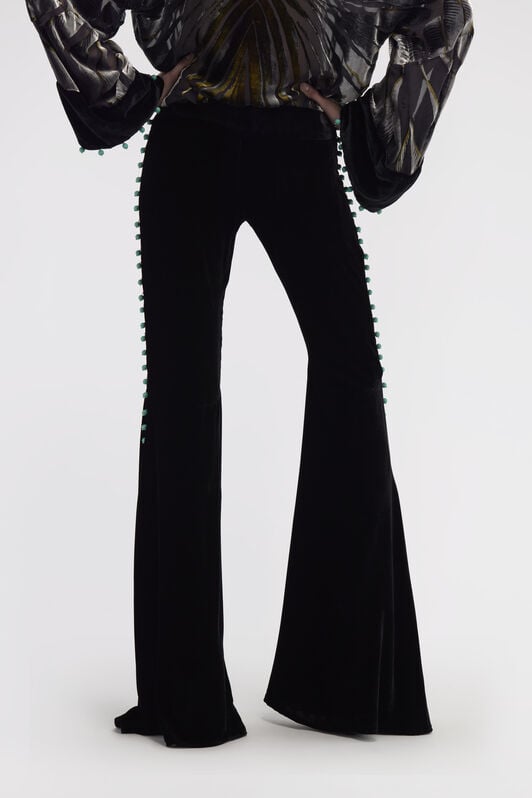 RC Pantalon Évasé en Velours Noir à Perles RC Pantalon Évasé en Velours Noir à Perles Noir RKR200-VL067
