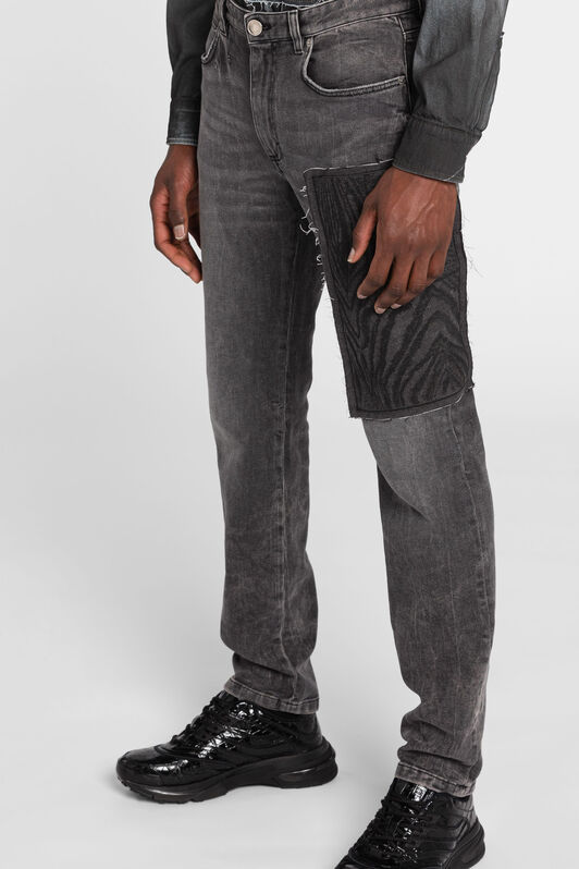 RC Jean droit à appliqué Animalier Patchwork Noir ONJ241-DN009