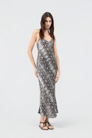 RC Python Print Silk Midi Slip Dress PYTHON DARK GREY SOT10F-SE005