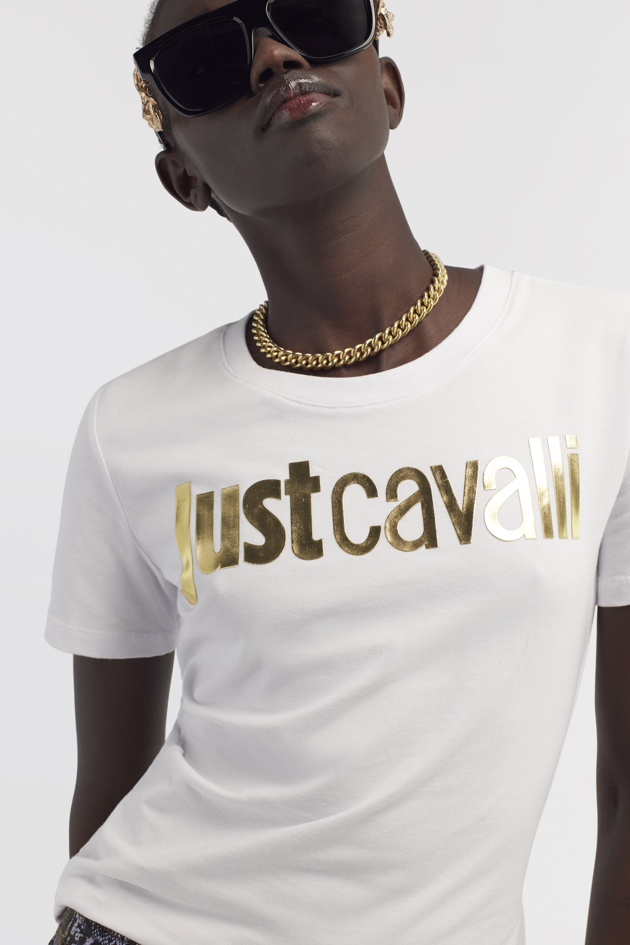 JC Just Cavalli Logo T-Shirt JC Just Cavalli Logo T-Shirt Weiß RKT867-RK373