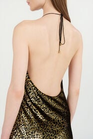 RC Macro Leopard Print Silk Slip Dress BLACK/GOLD WKT143-FT061