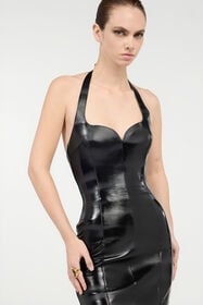 RC Black Genuine Leather Midi Dress Black VWP108-PN001
