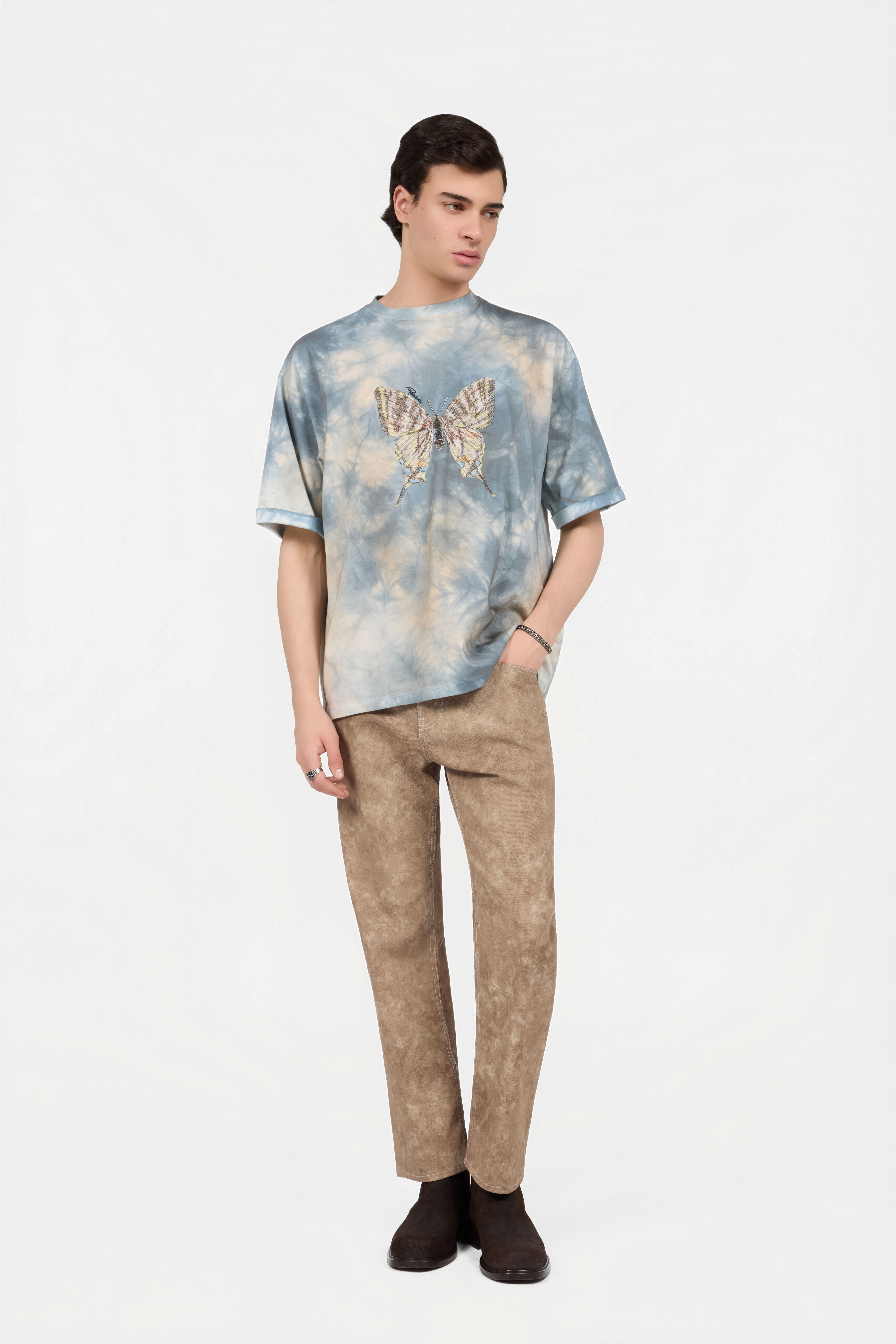 RC Tie-Dye Print T-Shirt With Embroidered Butterfly RC Tie-Dye Print T-Shirt With Embroidered Butterfly POWDER BLUE XNT62I-JD060