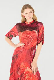 RC Crinkled Asymmetric Dress With Rose Print Red UKT111-RYN48
