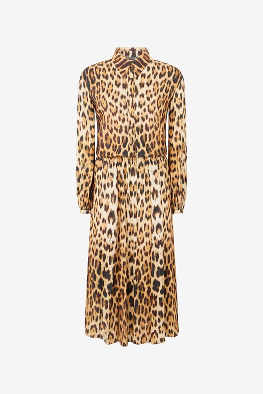 RC Shirt Dress With Jaguar Skin Print RC Shirt Dress With Jaguar Skin Print Brown VKT144-LXP73