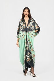 RC Vestido Caftán De Seda Con Estampado Kimono GREEN/BLACK XQT181-RYT25