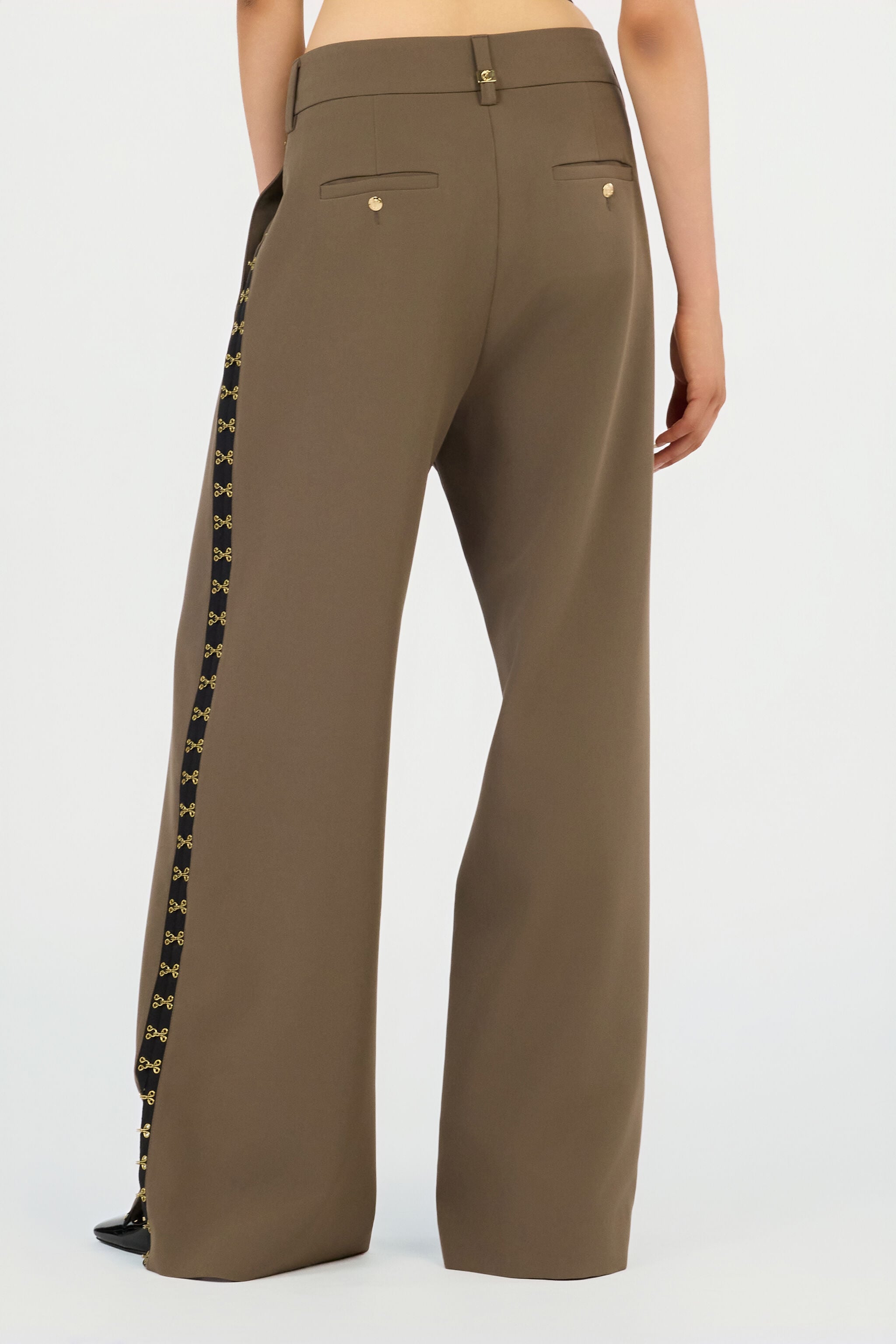 JC Olive Green Wide-Leg Trousers With Hook And Eye Detail JC Olive Green Wide-Leg Trousers With Hook And Eye Detail VERDE 185 VFT143-VF222