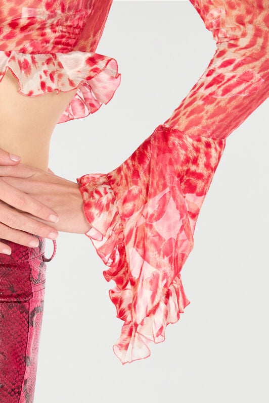 RC Crop Top With Ruffle And Jaguar Skin Print RC Crop Top With Ruffle And Jaguar Skin Print Red UKT707-HEN58
