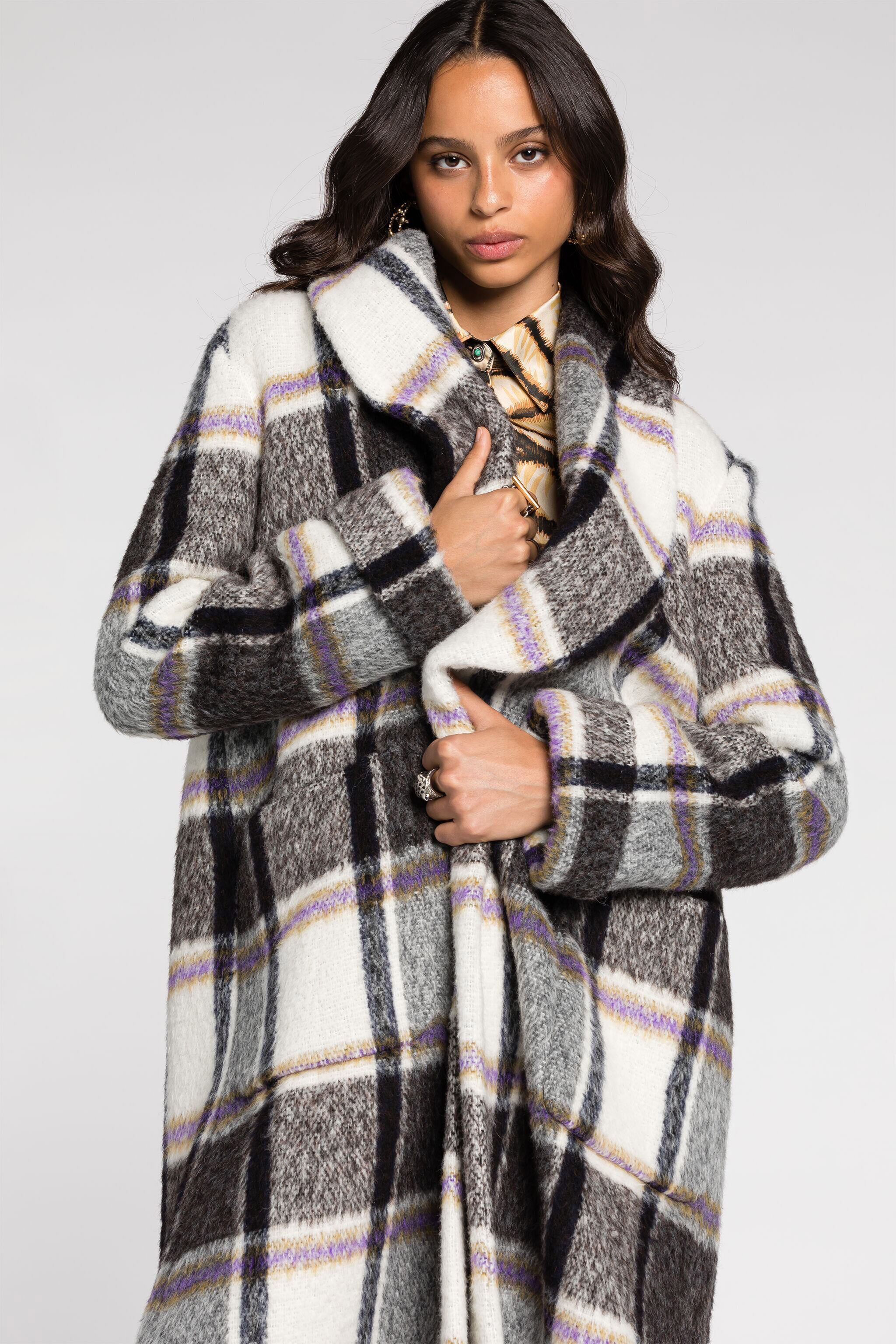 RC Checked shawl-lapel coat RC Checked shawl-lapel coat Black/White RKT507-FY042