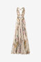 RC Robe Très Longue En Pure Soie À Imprimé Oriental Bird Ivoire/Rose VKT158-CTP76