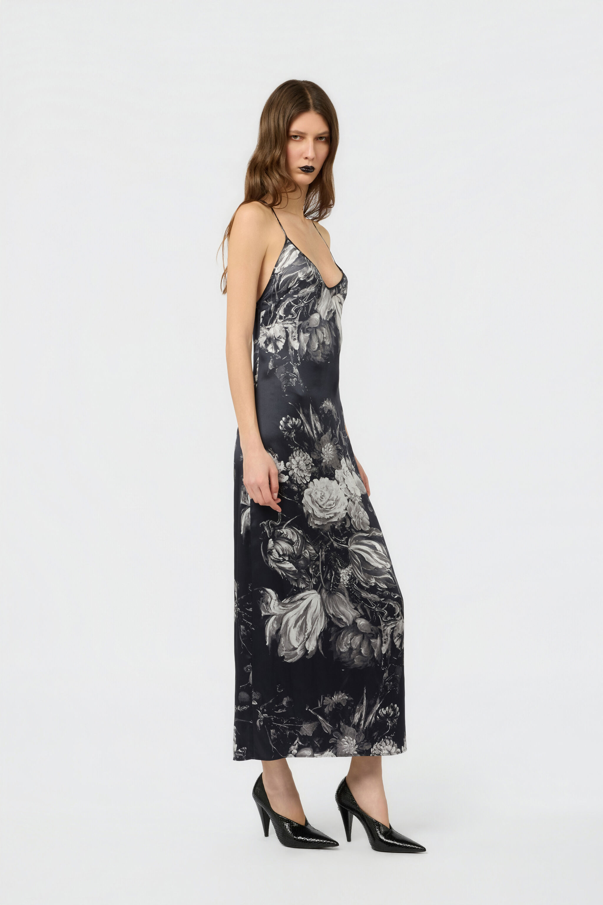 RC Vestido lencero de seda con estampado Fiammingo Flowers BLACK/GREY XWT144-SZT77