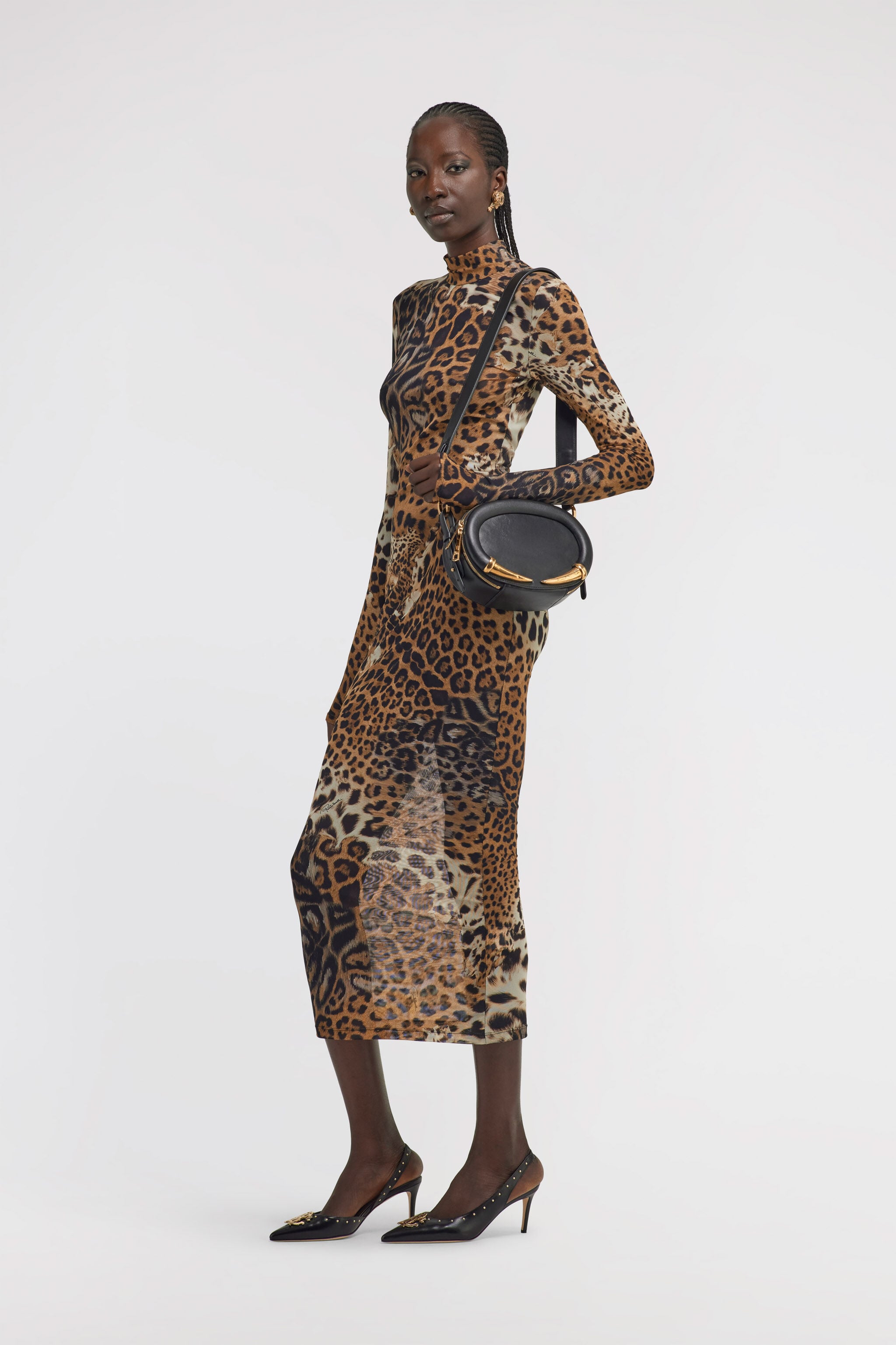 RC Long Tulle Dress with Jaguar Print Brown TKT130-6HG34