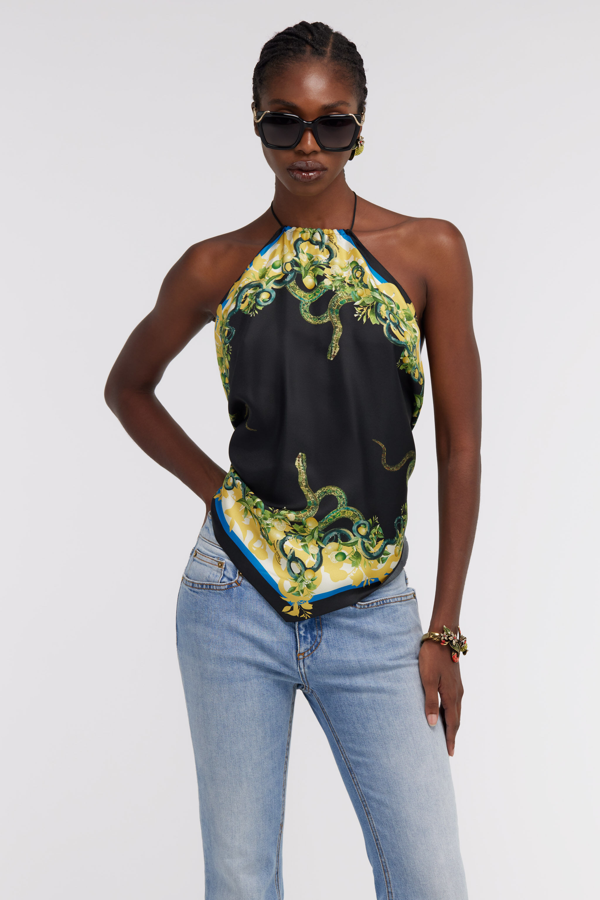 Snake print top in Black for Women | Roberto Cavalli®