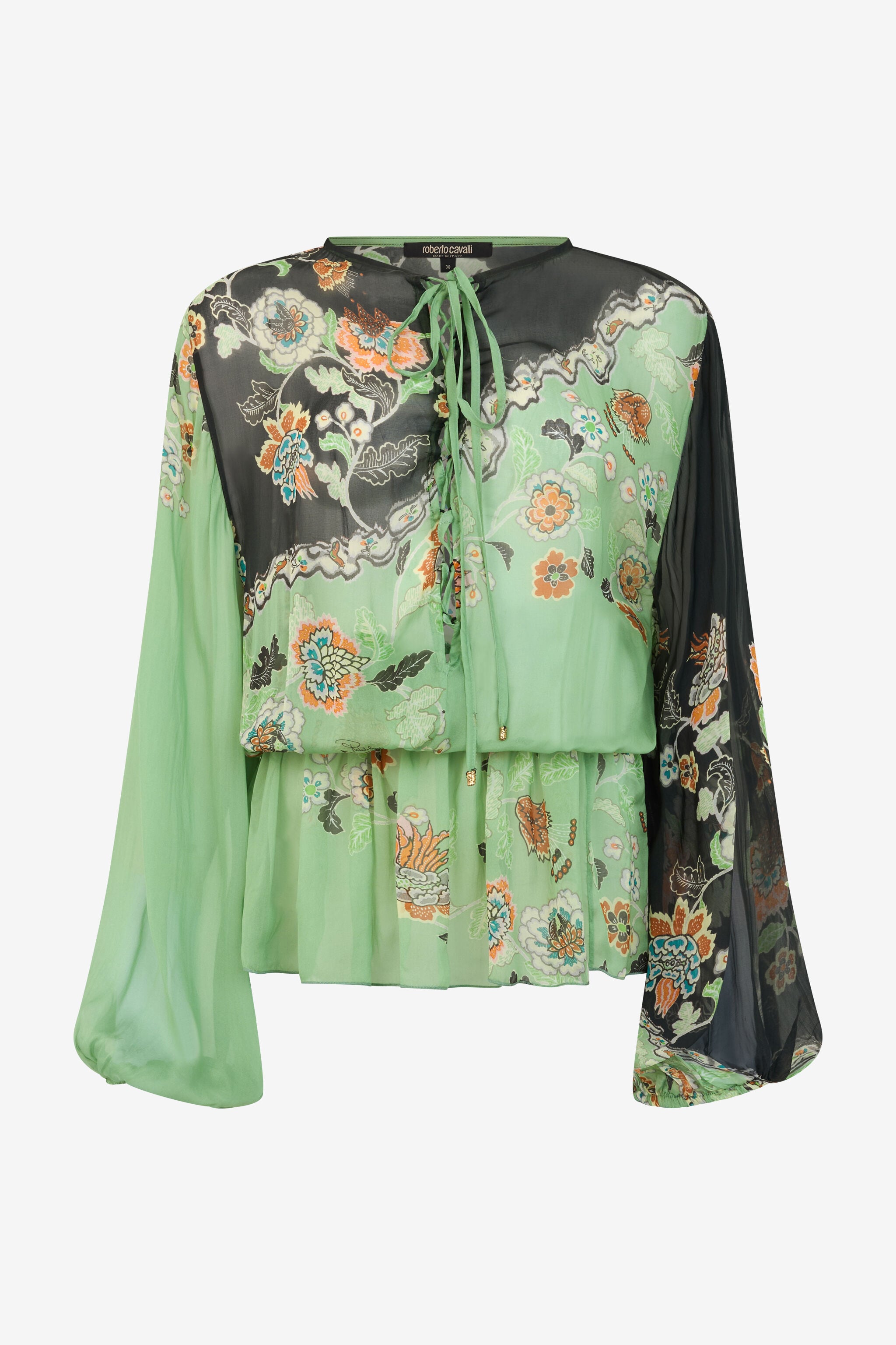 RC Abito In Chiffon Di Seta Stampa Kimono GREEN/BLACK XQW037-HNT25