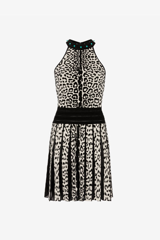 RC Mini-robe à motif léopard en jacquard Noir/Blanc RKM102-MI150