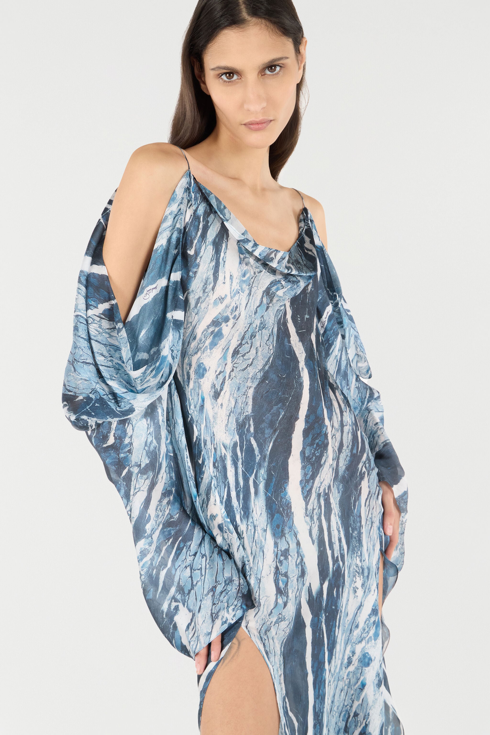 RC Robe fluide à imprimé Rubane RC Robe fluide à imprimé Rubane Bleu foncé UKT117-CTN22