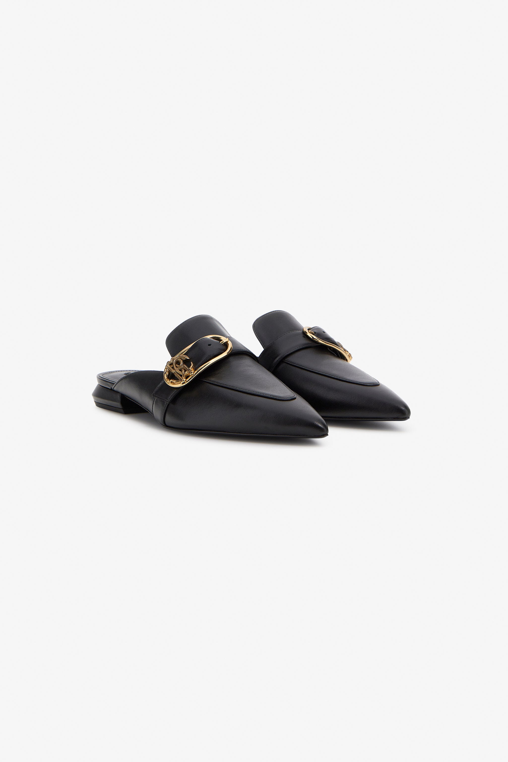 RC Schwarzer Slipper Aus Leder Mit Mirror Snake-Schnalle RC Schwarzer Slipper Aus Leder Mit Mirror Snake-Schnalle Schwarz SKS019-PZ172